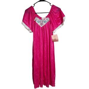 Vintage Carriage Court Fuchsia Nightgown One Size Embroidered Long Pajamas Pjs